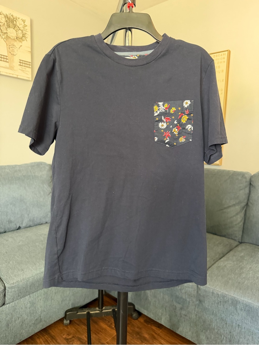 Original Penguin Navy Short Sleeve Tee with Floral Pocket